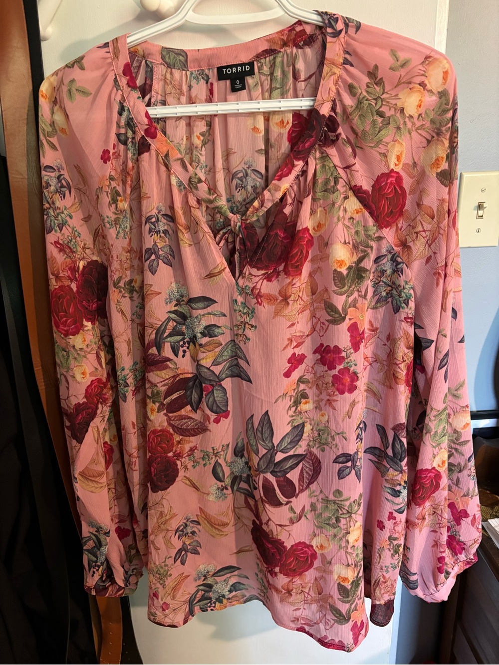 torrid Pink Floral Tie-Front Peasant Blouse